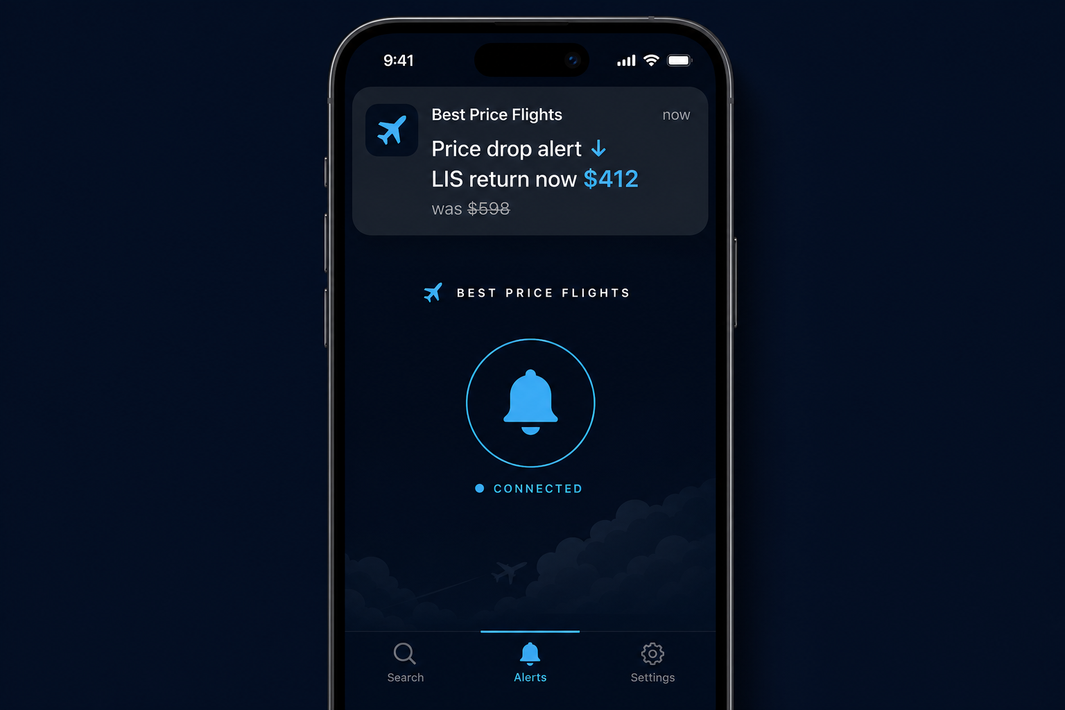 Notification agent showing a price drop alert on a smartphone